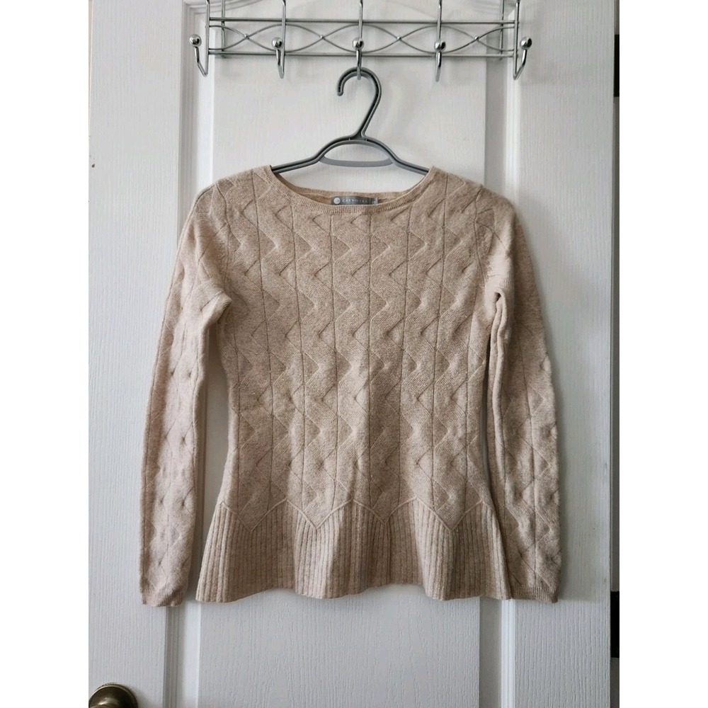 Women's‎ 100% Cashmere Sweater Round Neck Long Sleeve Beige Size XS